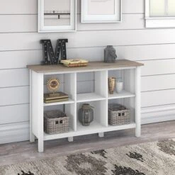 Bush Furniture Mayfield 3-Shelf 30"H Cube Bookcase, Pure White/Shiplap Gray (MAB145GW2-03)