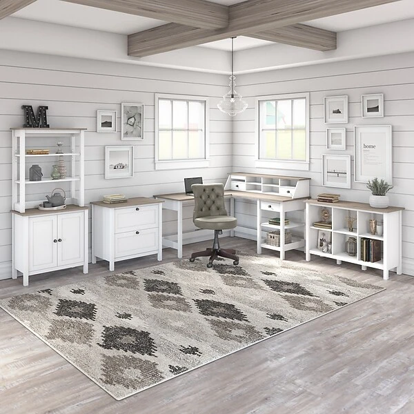 Bush Furniture Mayfield Rustic Hutch, Pure White/Shiplap Gray (MAH154GW2-03) - Image 4
