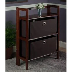 Winsome Torino 3-Pc Folding Bookcase W/ Fabric Baskets, Walnut/Chocolate (94397)