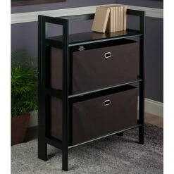 Winsome Torino 3-Pc Folding Bookcase W/ Fabric Baskets, Black/Chocolate (20382)