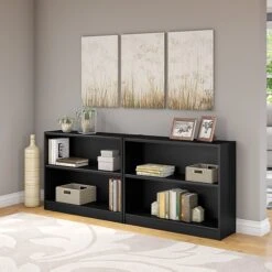 Bush Furniture Universal Small 2 Shelf 30"H Bookcase, Classic Black, Set Of 2 (UB001BL)