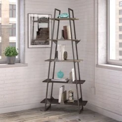 Bush Furniture Refinery A Frame Bookshelf, Rustic Gray (RFB132RG-03)