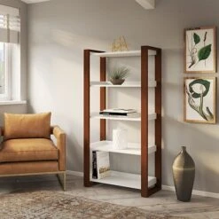 Kathy IrelandĀ® Home By Bush Furniture Voss 5 Shelf Etagere Bookcase, Cotton White/Serene Cherry (OSB130WC2-03)