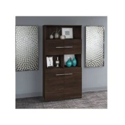 Bush Business Furniture Office 500 5-Shelf 70"H Bookcase With Doors, Black Walnut (OFB136BW)