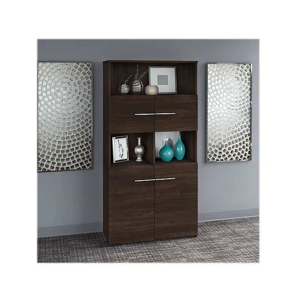 Bush Business Furniture Office 500 5-Shelf 70"H Bookcase With Doors, Black Walnut (OFB136BW)