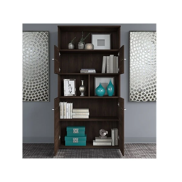 Bush Business Furniture Office 500 5-Shelf 70"H Bookcase With Doors, Black Walnut (OFB136BW) - Image 2