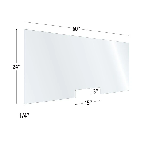OfficeSource 60"W X 24"H Acrylic Non-Tackable Screens W/ Free-Standing Panel Feet And Transaction Cutout, Clear, 2/Pk